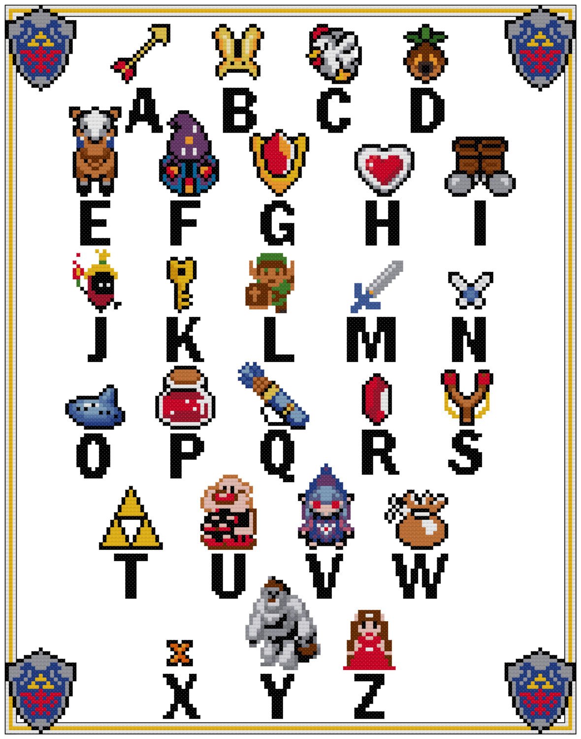 Zelda Alphabet Sampler Cross Stitch Pattern - NERDpillo